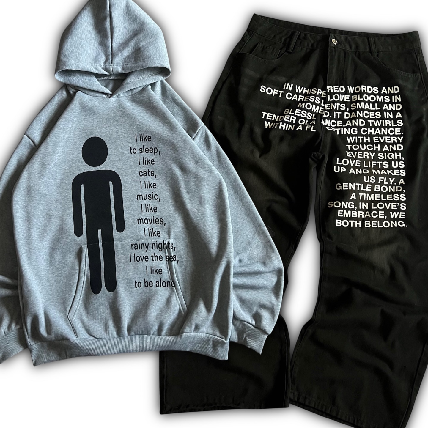 Women Fashion Jeans - Amerikanisches Muster Buchstaben-Jeans Y2K Herren Hoodie-Sets