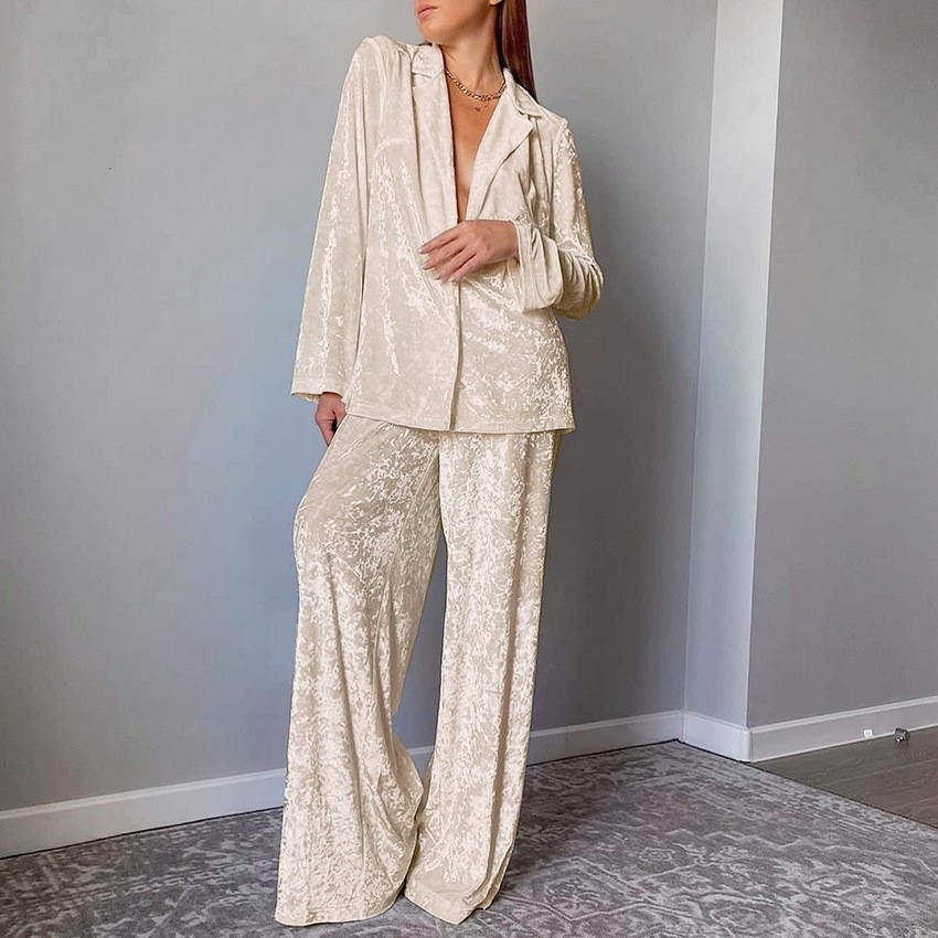 Velvet Blazer Women - Damen 2-teiliges Set aus Crushed-Velvet: Pyjama