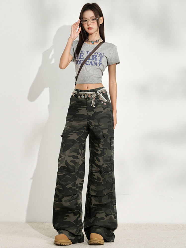 Women'S Fashion Utility Pants - Modische Camouflage Damenjeans mit weitem Bein,