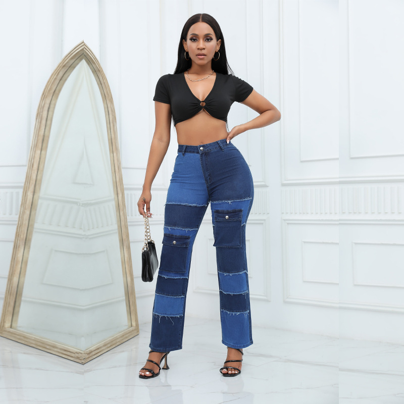 Women'S Fashion Utility Pants - Farbblock-Jeans mit mehreren Taschen im Utility-Stil,