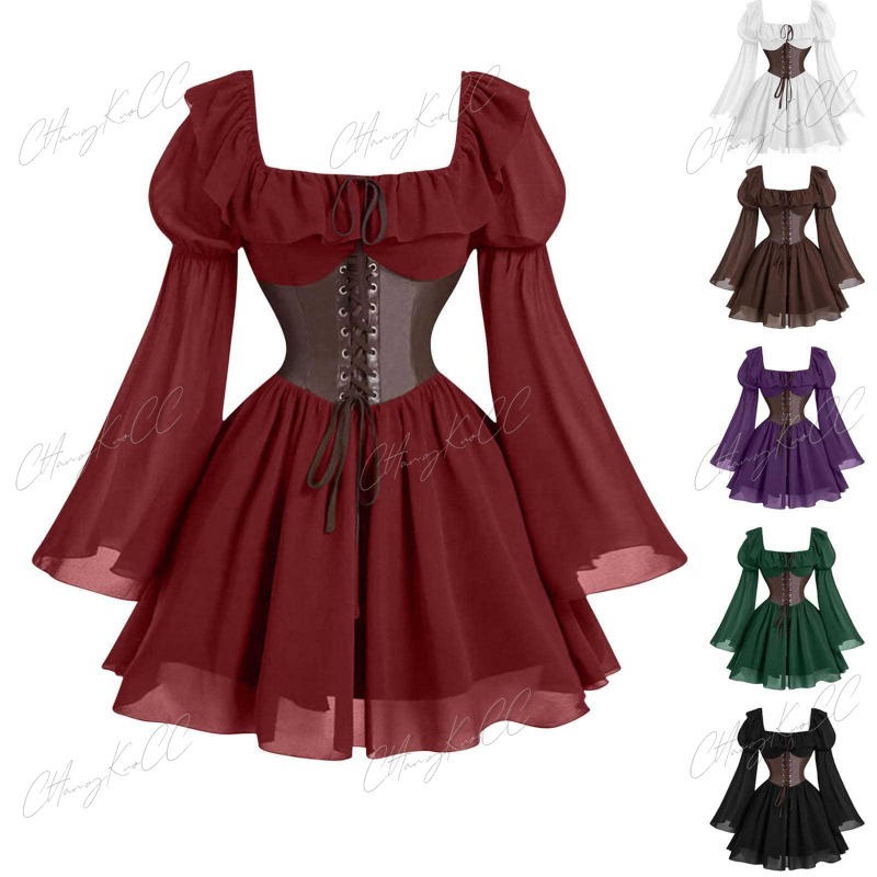 Women'S Fashion Renaissance Period - Renaissance-Periode mittelalterliches neues langärmeliges Damenkleid mit