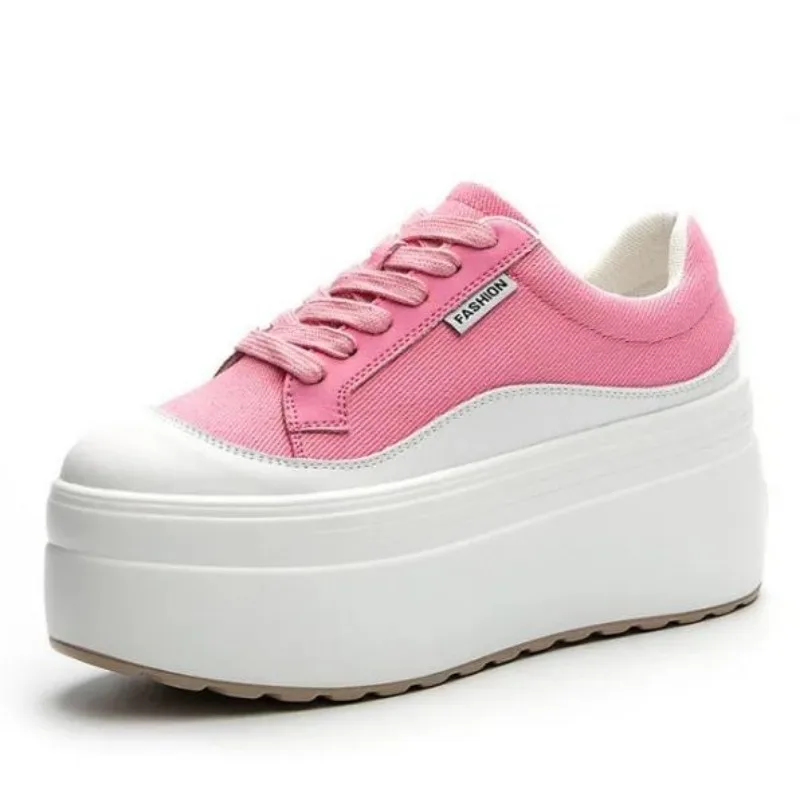 Women'S Fashion Gym Shoes - 8cm Neue Leinwand Echtes Leder Frauen