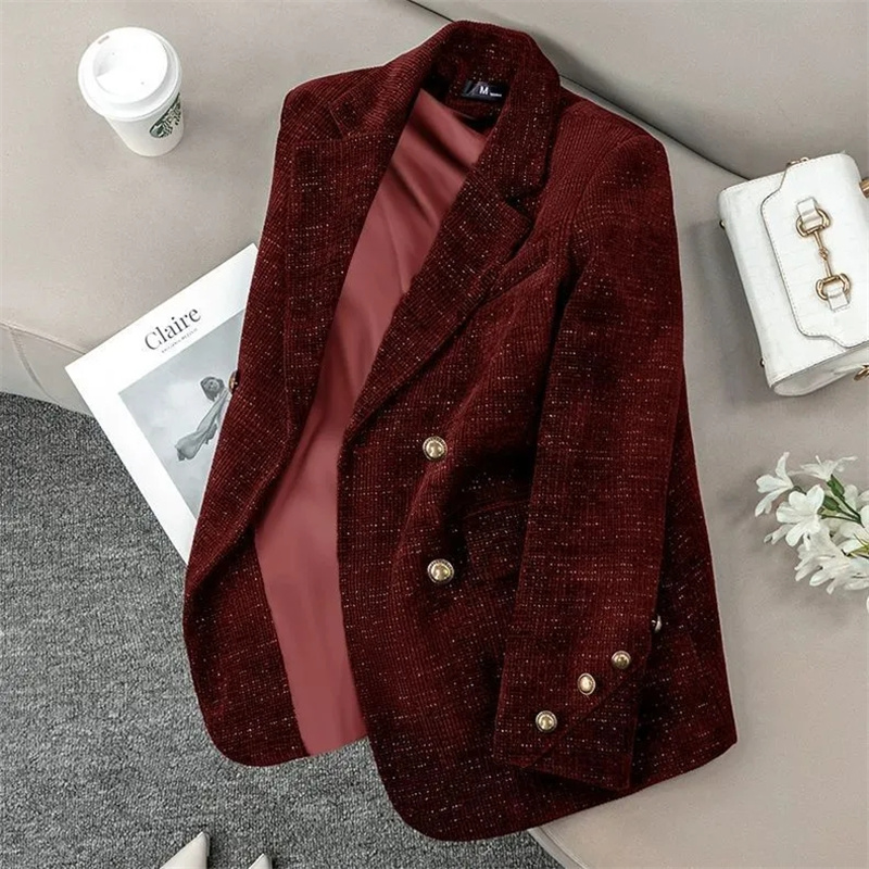 Velvet Blazer Women - Schwarze Cordjacke für Damen, Herbst-Winter, verdickt