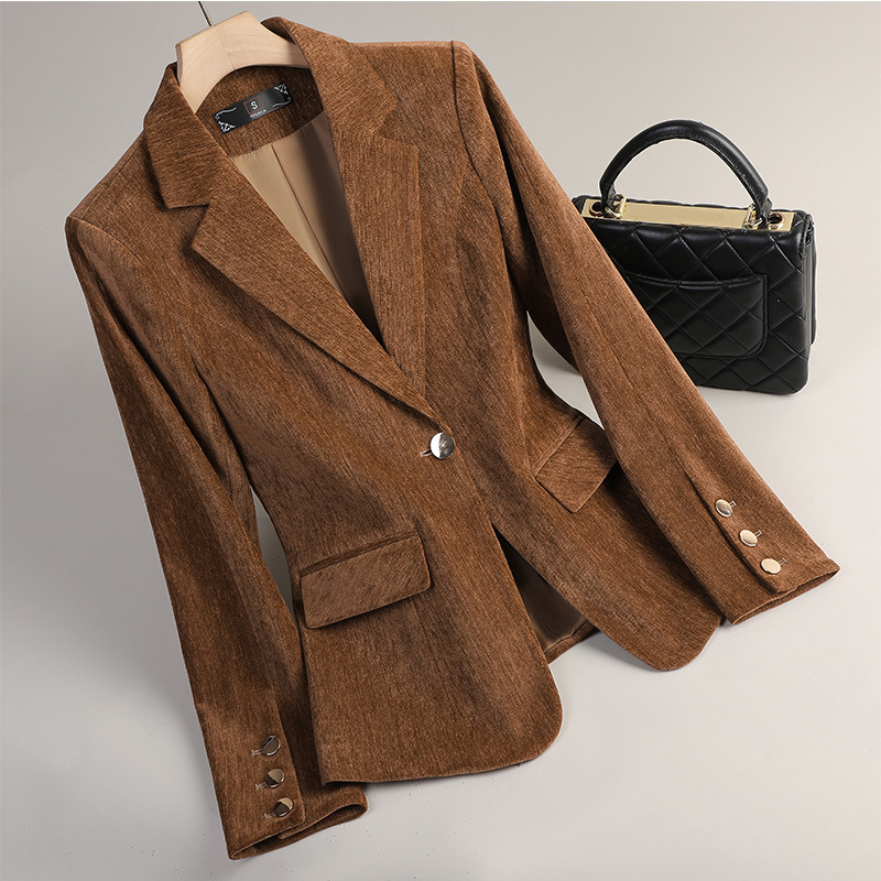 Velvet Blazer Women - Gelbgoldener Samt-Blazer für Damen, Herbst-Winter, Freizeitanzüge,