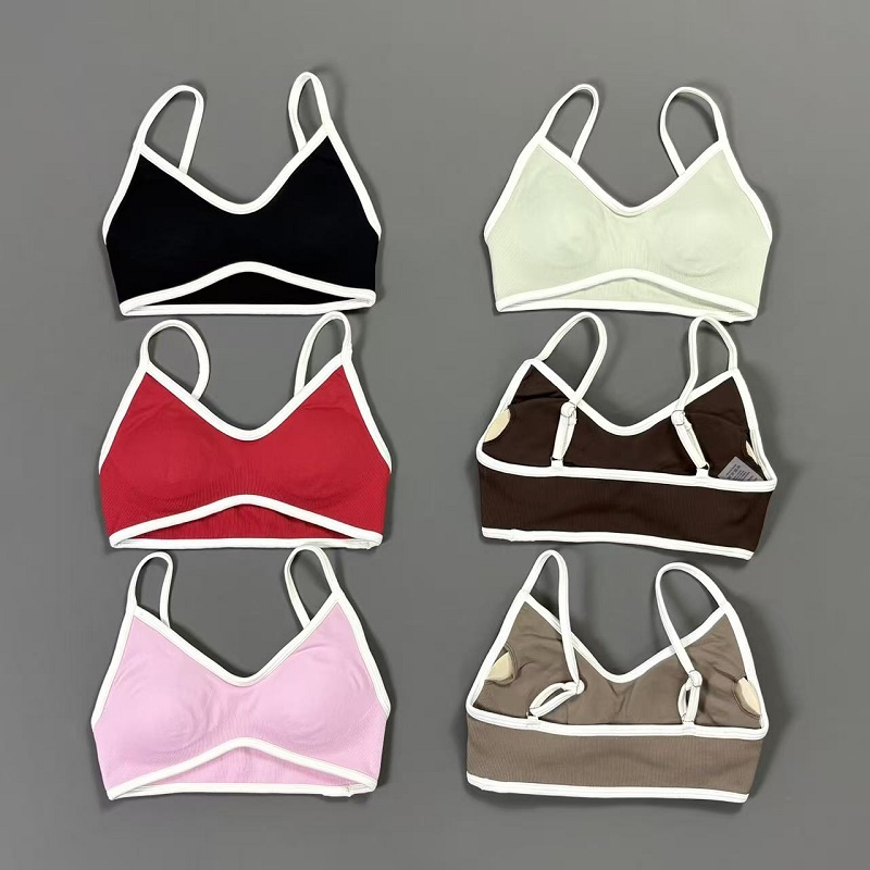 Bra Top Seamless - Damen Kontrastlinien-Yoga-BH V-Ausschnitt Weißer Rand Dünne