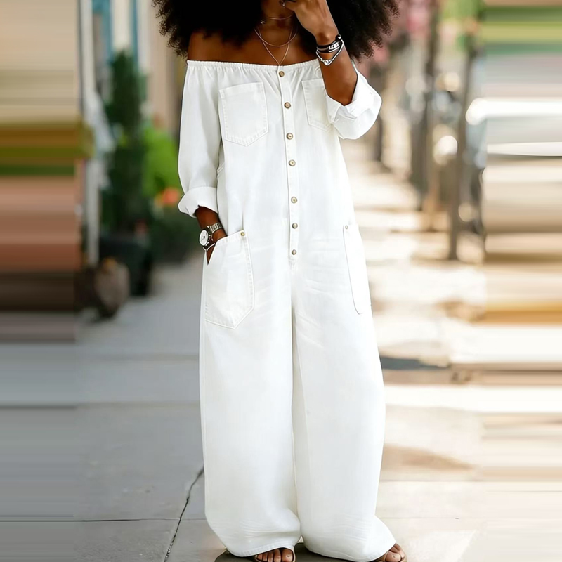 Women'S Fashion Vintage Off Shoulder Long Sleeve Jumpsuit - Eleganter schulterfreier Denim-Romper für Damen, modischer
