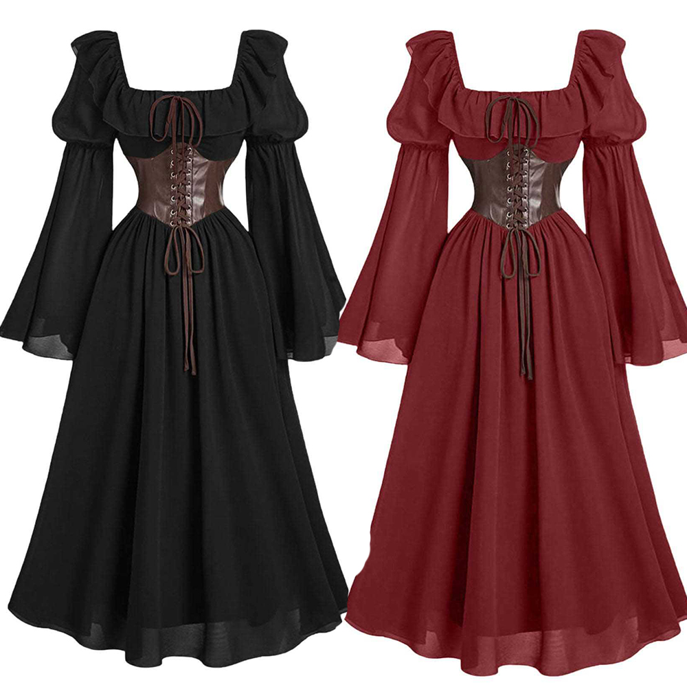 Women'S Fashion Renaissance Period - Renaissance-Periode, mittelalterliches, langärmeliges Damen-Kleid mit Blasenärmeln,
