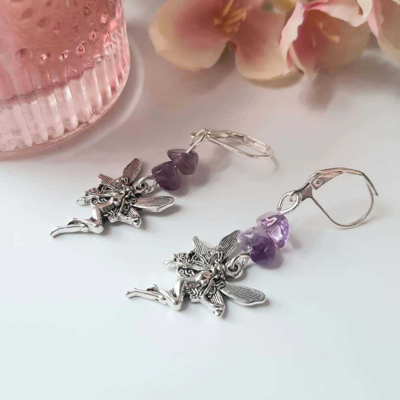 Women'S Fashion Renaissance Period - Böhmische Renaissance-Periode Unregelmäßige Amethyst-Elfen-Feen-Ohrhänger für Frauen