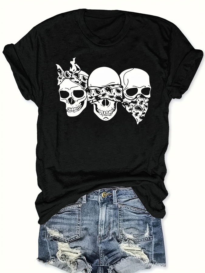 Women'S Fashion Trends 2026 Spring Summer - Happy Cartoon Skull T-Shirt, lockere Passform,