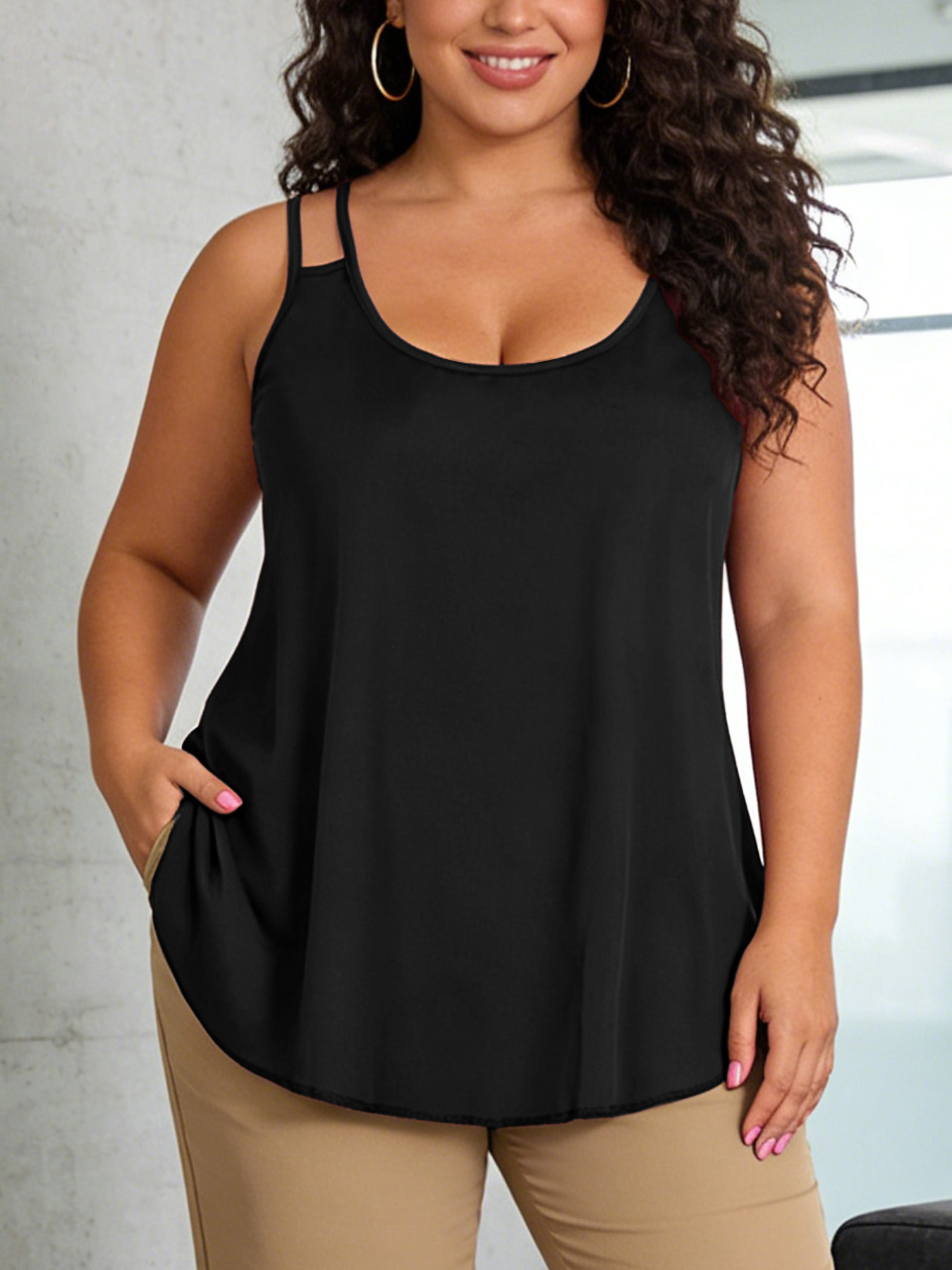 V Neck Cami Top - Übergröße Damen Cami-Top mit Doppel-Spaghettiträgern, V-Ausschnitt,