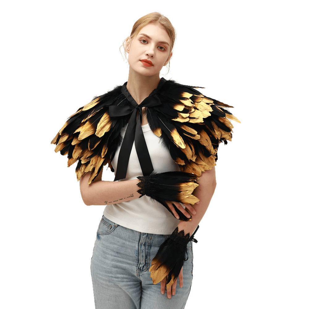 Women'S Fashion Poncho - Steampunk Gothic übertreibt wunderschöne Federumhang Kragen