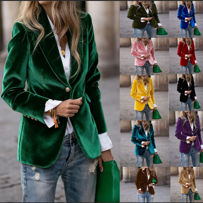 Velvet Blazer Women - Damen Samt-Blazer mit Revers und Einzelknopf