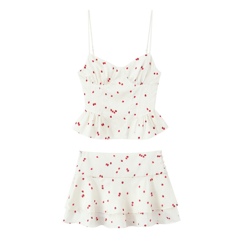 V Neck Cami Top - 2026 Damen Sommer-Outfits Erdbeer-Print Spaghetti-Träger-Camisole-Top mit