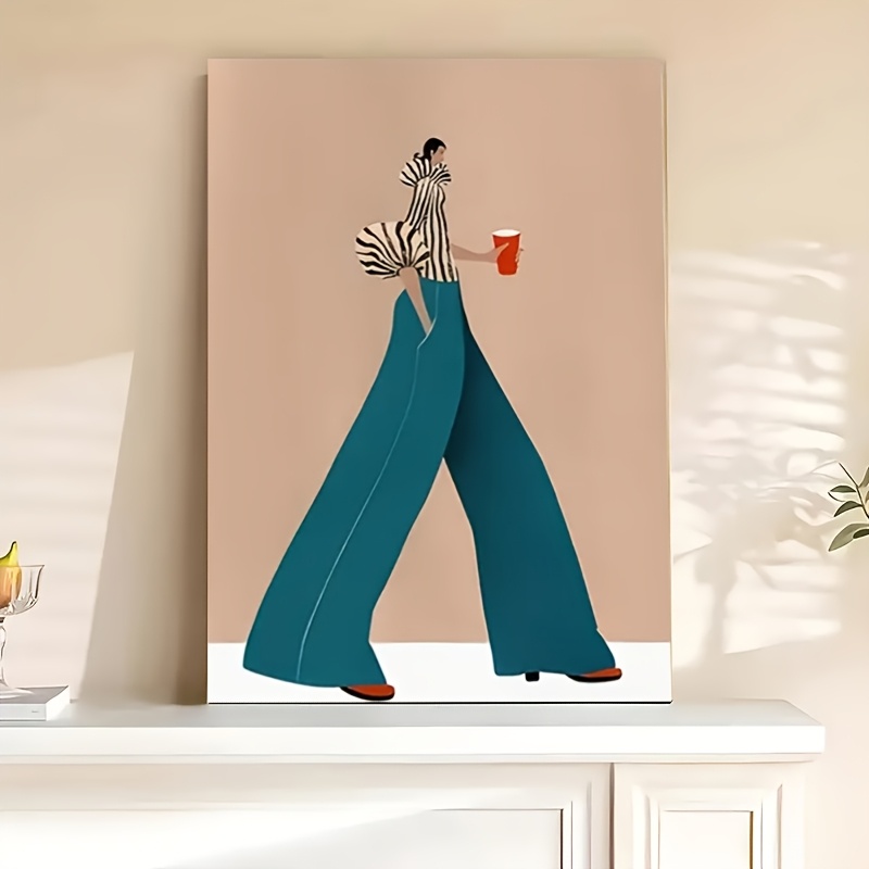 Women Fashion Drawing - Modische blaue Hose Frau Poster Drucke