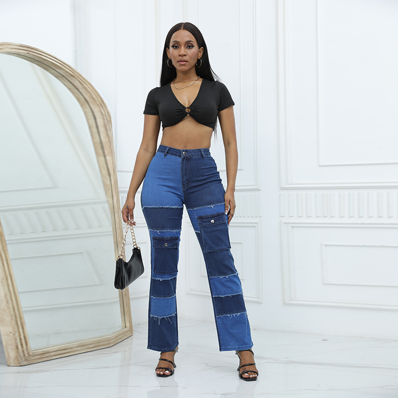 Farbblock-Jeans mit mehreren T – Women'S Fashion Utility Pants Bewertung und Preis