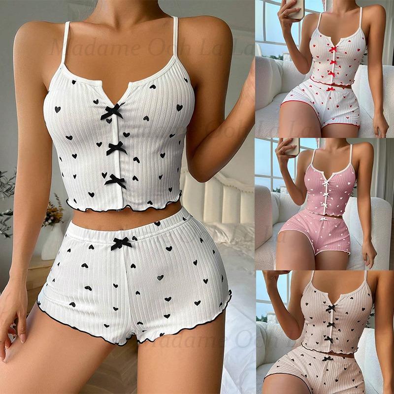 Sexy Pyjama-Set mit Herz-Print – V Neck Cami Top Bewertung und Preis
