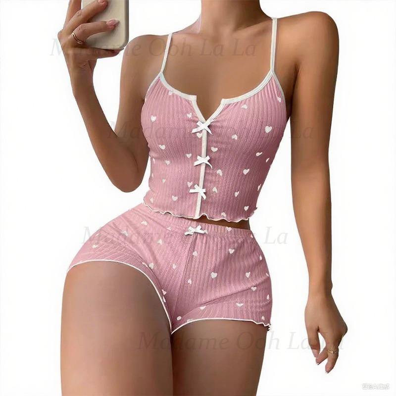 Sexy Pyjama-Set mit Herz-Print – V Neck Cami Top Bewertung und Preis