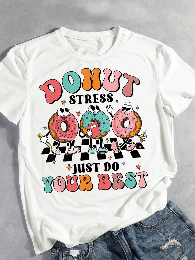 T-Shirt mit Cartoon-Donut-Prin – Women'S Fashion Trends 2026 Spring Summer Bewertung und Preis
