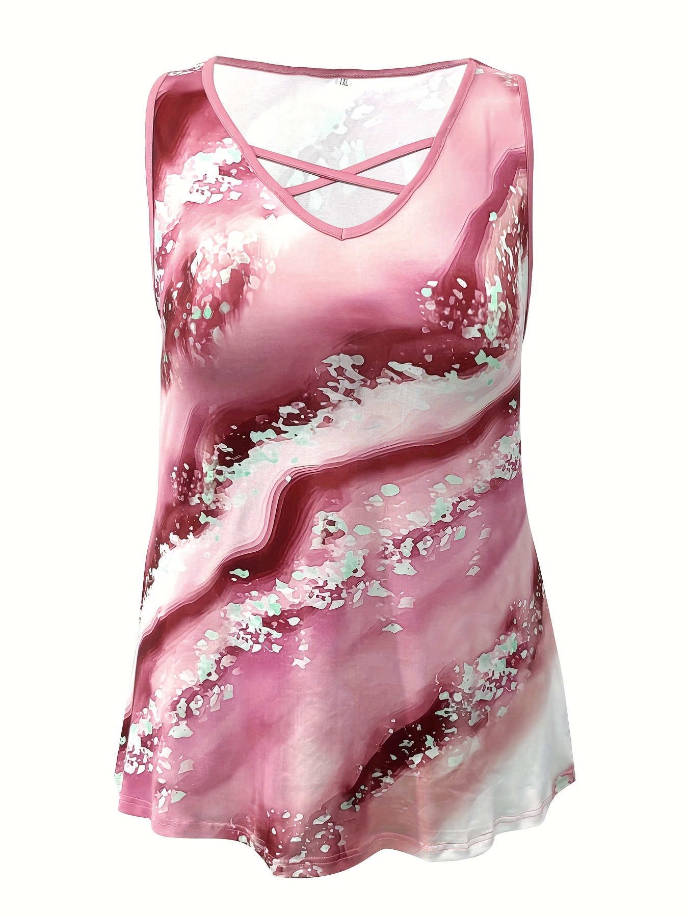 Plus Size Marmor Print Tank To – V Neck Cami Top Bewertung und Preis